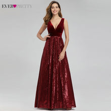 Load image into Gallery viewer, Ever Pretty Sequined Burgundy Prom Dresses A-Line V-Neck Velour Sexy Long Party Gowns For Women EP00808BD Robe De Soiree Femme