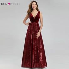 Load image into Gallery viewer, Ever Pretty Sequined Burgundy Prom Dresses A-Line V-Neck Velour Sexy Long Party Gowns For Women EP00808BD Robe De Soiree Femme