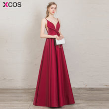 Load image into Gallery viewer, Sexy Burgundy Backless V Neck Long Evening Gown Dresses Long Formal Women Party Dress Elegant Robe De Soiree
