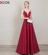 Load image into Gallery viewer, Sexy Burgundy Backless V Neck Long Evening Gown Dresses Long Formal Women Party Dress Elegant Robe De Soiree
