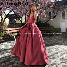 Load image into Gallery viewer, Burgundy Black Girls A-line Prom Dresses Long Deep V Neck Sexy Backless Formal Evening Gowns Cheap vestidos de fiesta de noche