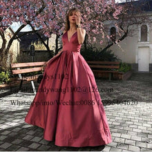 Load image into Gallery viewer, Burgundy Black Girls A-line Prom Dresses Long Deep V Neck Sexy Backless Formal Evening Gowns Cheap vestidos de fiesta de noche